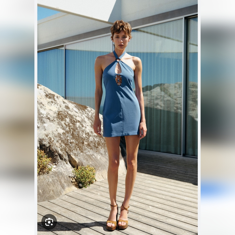 Blue Halter Sleeveless Mini Sundress - Zara Size XXL